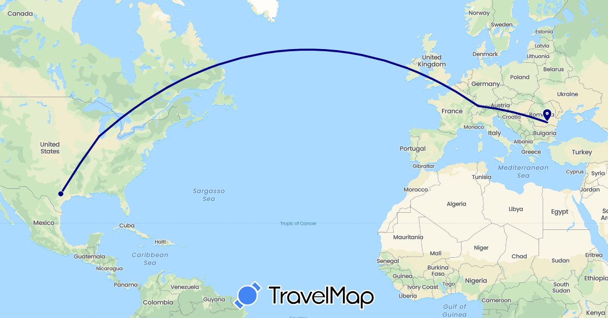 TravelMap itinerary: driving in Switzerland, Romania, United States (Europe, North America)